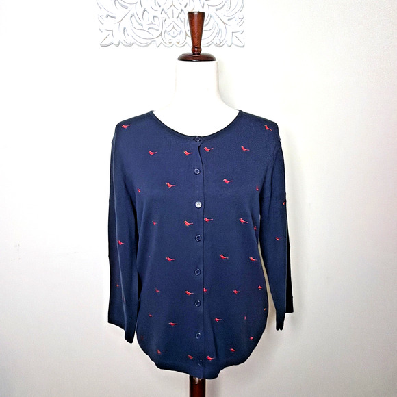 BAXTER & WELLS size Medium Blue Sweater Cardigan Red Cardinals 100% Cotton - Picture 2 of 8